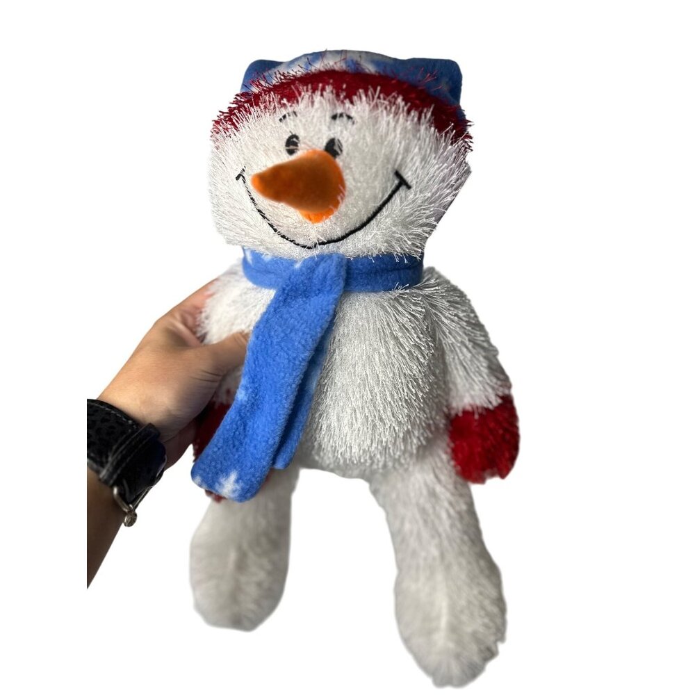 Sugar Loaf Deck The Halls Snowman Plush 12" Fuzzy Hair Blue Scarf White